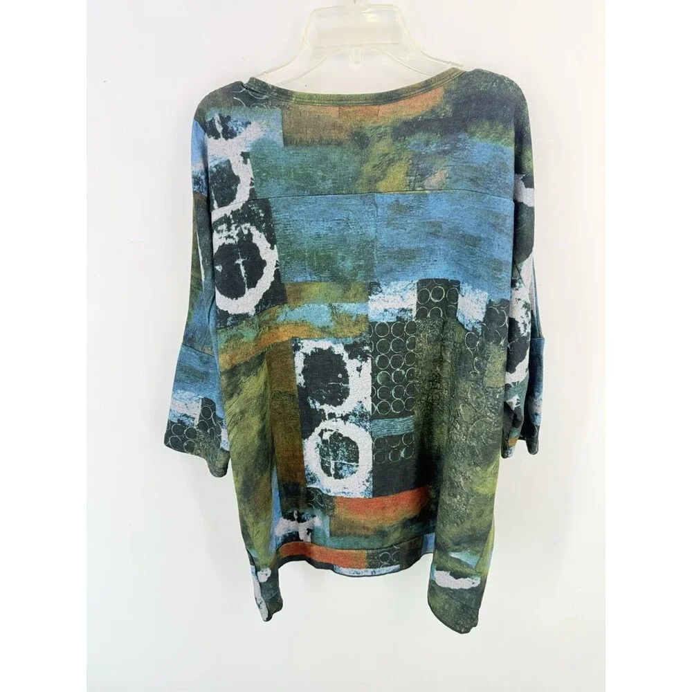 NEW Shana Top Womens Large Colorful Mixed Print Fleece Dolman - Picture 9 of 13